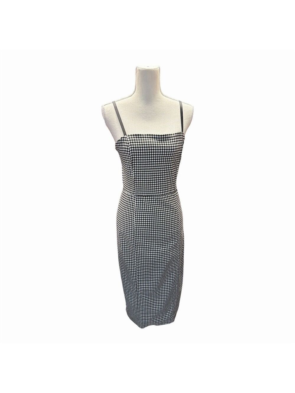 Naked Wardrobe Dress Womens XL White White Gingham Bodycon Spaghetti Straps  Mid